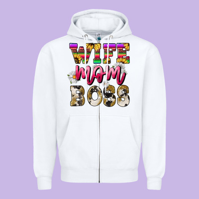 Wife Mom Boss Daisy Mother's Day Zipper Hoodie Designed By Howdyjamesfarm