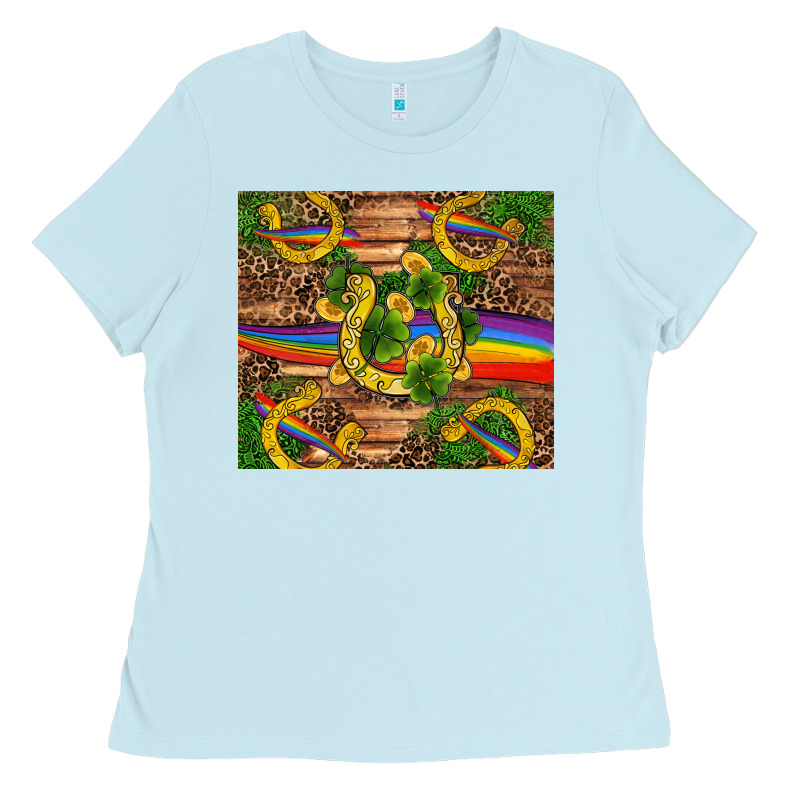 St Patricks Day Horseshoe Shamrock Rainbow Gold Ladies Tee by RanaPortraitStore | Teevron
