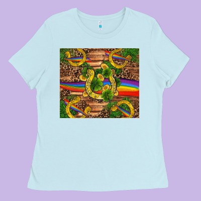 St Patricks Day Horseshoe Shamrock Rainbow Gold Ladies Tee Designed By Ranaportraitstore