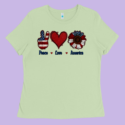 Peace Love America Ladies Tee Designed By Jasminsmagicworld