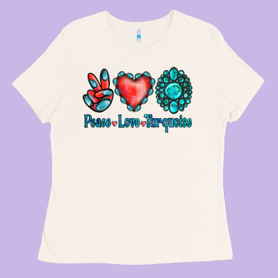 Peace Love Turquoise Ladies Tee Designed By Jasminsmagicworld