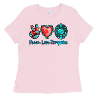 Bubblegum Pink Peace Love Turquoise Ladies Tee - Jasminsmagicworld