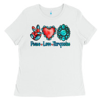 White Peace Love Turquoise Ladies Tee - Jasminsmagicworld