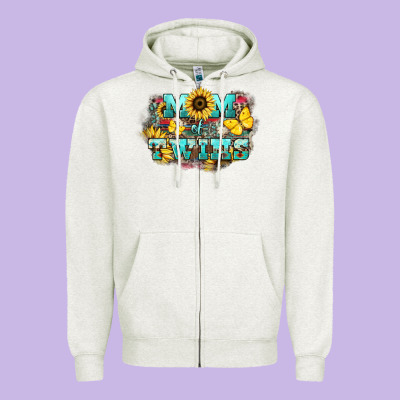 Mom Of Twins Sunflower Mothers Day Zipper Hoodie Designed By Howdyjamesfarm