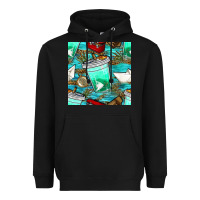 Black fish coffee cups and reeds with paper boat and leopard lake seamless p Heavyweight Hoodie - BundleAndBundleShop