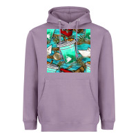 Lavender fish coffee cups and reeds with paper boat and leopard lake seamless p Heavyweight Hoodie - BundleAndBundleShop