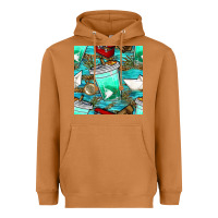 Meerkat fish coffee cups and reeds with paper boat and leopard lake seamless p Heavyweight Hoodie - BundleAndBundleShop