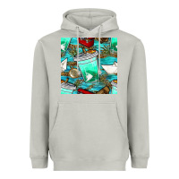 Moon Dust fish coffee cups and reeds with paper boat and leopard lake seamless p Heavyweight Hoodie - BundleAndBundleShop