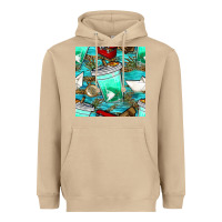 Mushroom fish coffee cups and reeds with paper boat and leopard lake seamless p Heavyweight Hoodie - BundleAndBundleShop