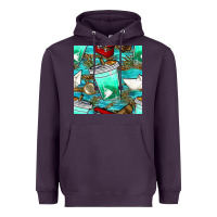 Plum fish coffee cups and reeds with paper boat and leopard lake seamless p Heavyweight Hoodie - BundleAndBundleShop