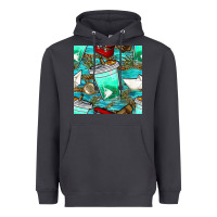 Smoke fish coffee cups and reeds with paper boat and leopard lake seamless p Heavyweight Hoodie - BundleAndBundleShop