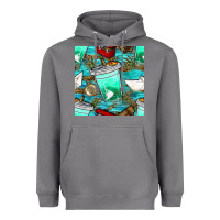Fish Coffee Cups And Reeds With Paper Boat And Leopard Lake Seamless P Heavyweight Hoodie | Teevron