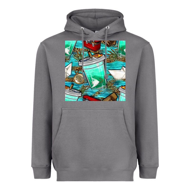 Fish Coffee Cups And Reeds With Paper Boat And Leopard Lake Seamless P Heavyweight Hoodie by BundleAndBundleShop | Teevron