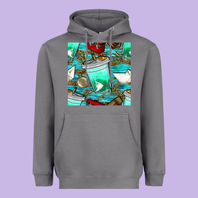 Fish Coffee Cups And Reeds With Paper Boat And Leopard Lake Seamless P Heavyweight Hoodie Designed By Bundleandbundleshop