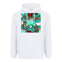 White fish coffee cups and reeds with paper boat and leopard lake seamless p Heavyweight Hoodie - BundleAndBundleShop