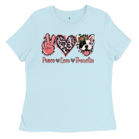 Baby Blue Peace Love French Bulldog Ladies Tee - Jasminsmagicworld