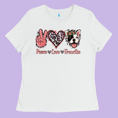 Peace Love French Bulldog Ladies Tee Designed By Jasminsmagicworld