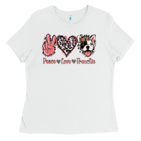 White Peace Love French Bulldog Ladies Tee - Jasminsmagicworld