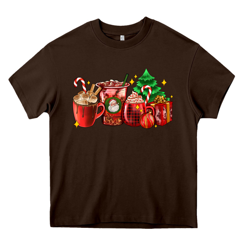Christmas Coffee Cups With Gift And Christmas Tree Heavy Core Tee by AdoDesignShop | Teevron