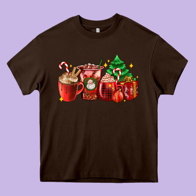 Christmas Coffee Cups With Gift And Christmas Tree Heavy Core Tee Designed By Adodesignshop