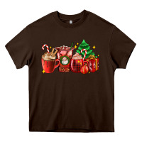 Chocolate Brown Christmas coffee cups with gift and Christmas tree Heavy Core Tee - AdoDesignShop