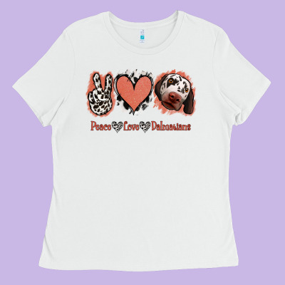 Peace Love Dalmatians Ladies Tee Designed By Jasminsmagicworld