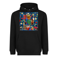Black christmas ho ho ho with coffee cups and ornaments with plaid seamless  Heavyweight Hoodie - BundleAndBundleShop