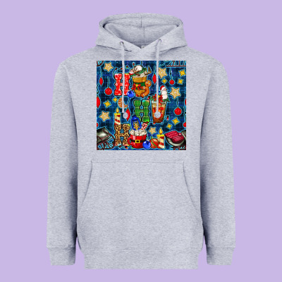 Christmas Ho Ho Ho With Coffee Cups And Ornaments With Plaid Seamless  Heavyweight Hoodie Designed By Bundleandbundleshop