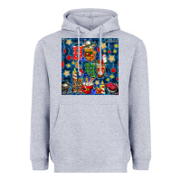 Heather Grey christmas ho ho ho with coffee cups and ornaments with plaid seamless  Heavyweight Hoodie - BundleAndBundleShop