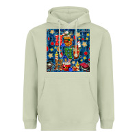 Matcha christmas ho ho ho with coffee cups and ornaments with plaid seamless  Heavyweight Hoodie - BundleAndBundleShop
