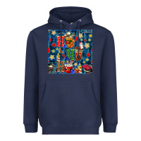 Navy christmas ho ho ho with coffee cups and ornaments with plaid seamless  Heavyweight Hoodie - BundleAndBundleShop