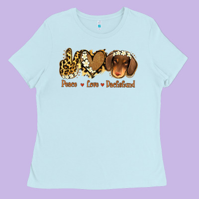 Peace Love Dachshund Ladies Tee Designed By Jasminsmagicworld