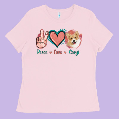 Peace Love Corgi Ladies Tee Designed By Jasminsmagicworld