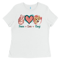 White Peace Love Corgi Ladies Tee - Jasminsmagicworld
