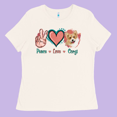 Peace Love Corgi Ladies Tee Designed By Jasminsmagicworld