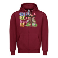 Burgundy Oh how he loves us Easter Day Zipper Hoodie - CowGirlArtShop