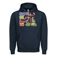 Navy Oh how he loves us Easter Day Zipper Hoodie - CowGirlArtShop