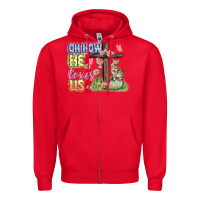 Red Oh how he loves us Easter Day Zipper Hoodie - CowGirlArtShop