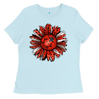 Baby Blue Ladybug Sunflower Ladies Tee - Jasminsmagicworld