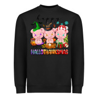 Black happy hallothanksmas pigs Heavyweight Sweatshirt - texasbilliewilder