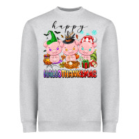 Heather Grey happy hallothanksmas pigs Heavyweight Sweatshirt - texasbilliewilder