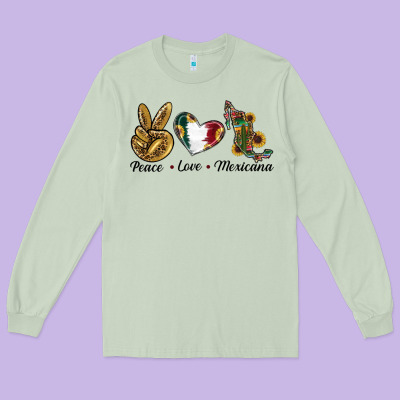 Peace Love Mexicana Long Sleeve Tee Designed By Ranaportraitstore