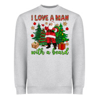 Heather Grey I love a man with a beard Christmas Heavyweight Sweatshirt - NancyCooperArtShop
