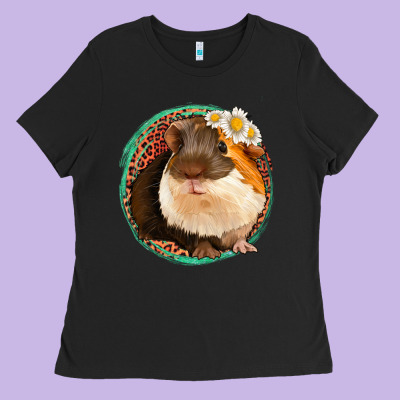 Floral Leopard Guinea Pigs Ladies Tee Designed By Jasminsmagicworld