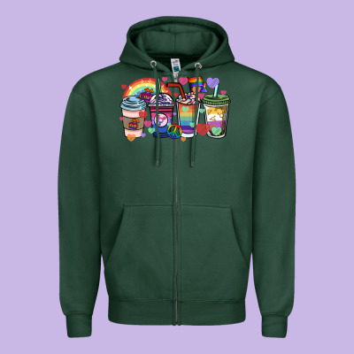 Lgbtq Coffee Cups Zipper Hoodie Designed By Howdyjamesfarm