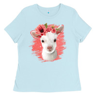 Baby Blue floral baby goat Ladies Tee - Jasminsmagicworld