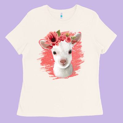 Floral Baby Goat Ladies Tee Designed By Jasminsmagicworld
