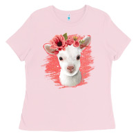 Bubblegum Pink floral baby goat Ladies Tee - Jasminsmagicworld