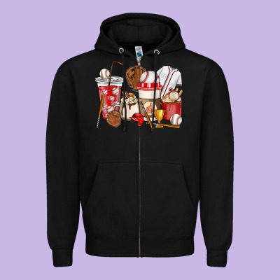 Baseball Coffee Cups Zipper Hoodie Designed By Howdyjamesfarm