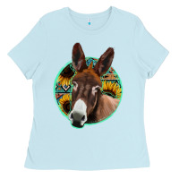 Baby Blue aztec backsground donkey Ladies Tee - Jasminsmagicworld